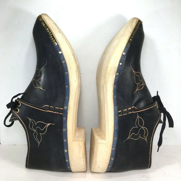Men\'s Blue Tooled Leather Wooden Insole/Outsole HAND MADE Shoes. NOVELTY Shoes main image 10